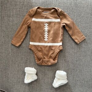 Old Navy Brown Football Bodysuit with White Stripes